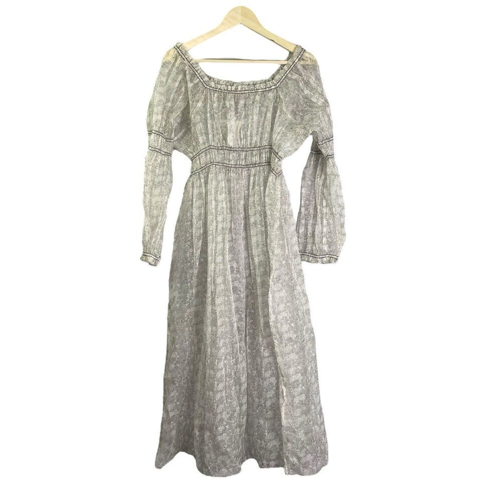 BUNA 100% Linen Sheer Peasant Dress XXL Floral Cottagecore - Picture 14 of 14